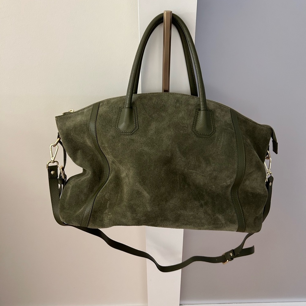 Olive Green Suede Handbag with Strap